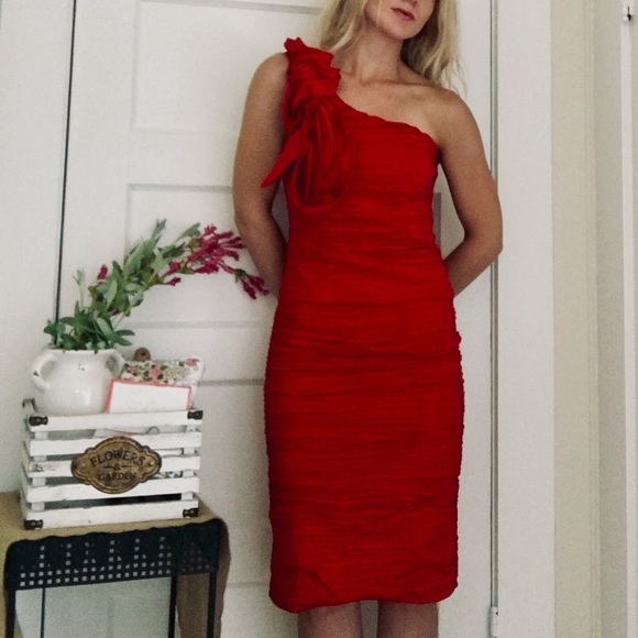 Daisy Dresses & Skirts - Red Ruffled One Shoulder Evening Cocktail Dress